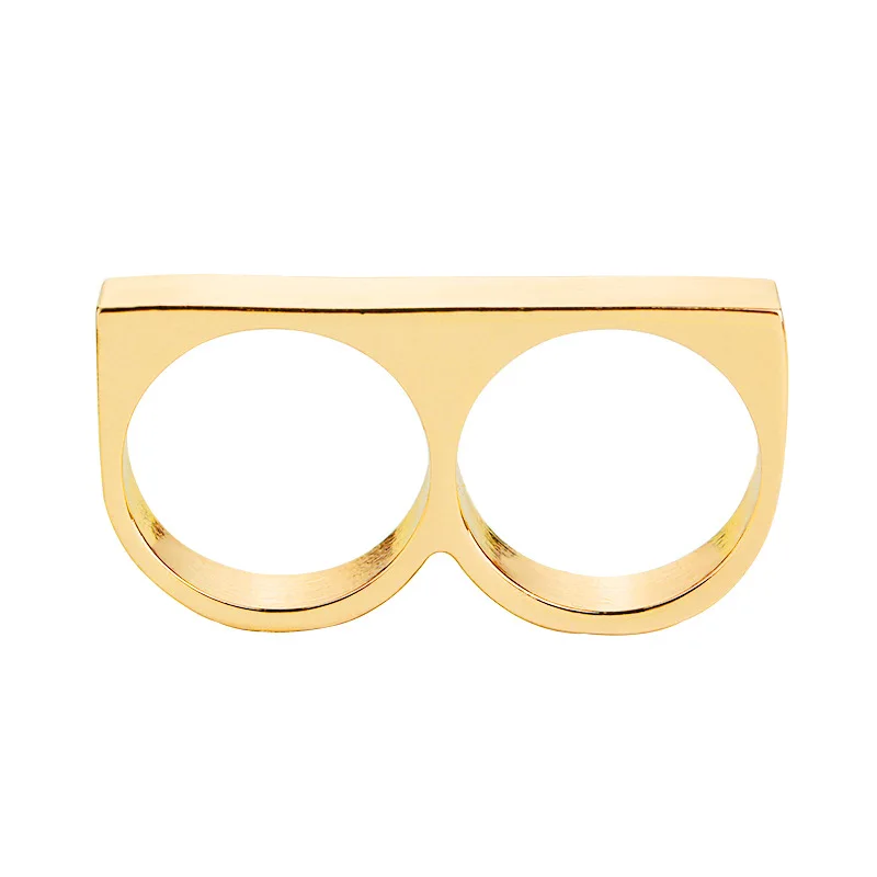 Hip Hop Smooth Finger Tiger Big Ring Men Punk Double Two Finger Double Ring Jewelry Men Finger Gold Ring