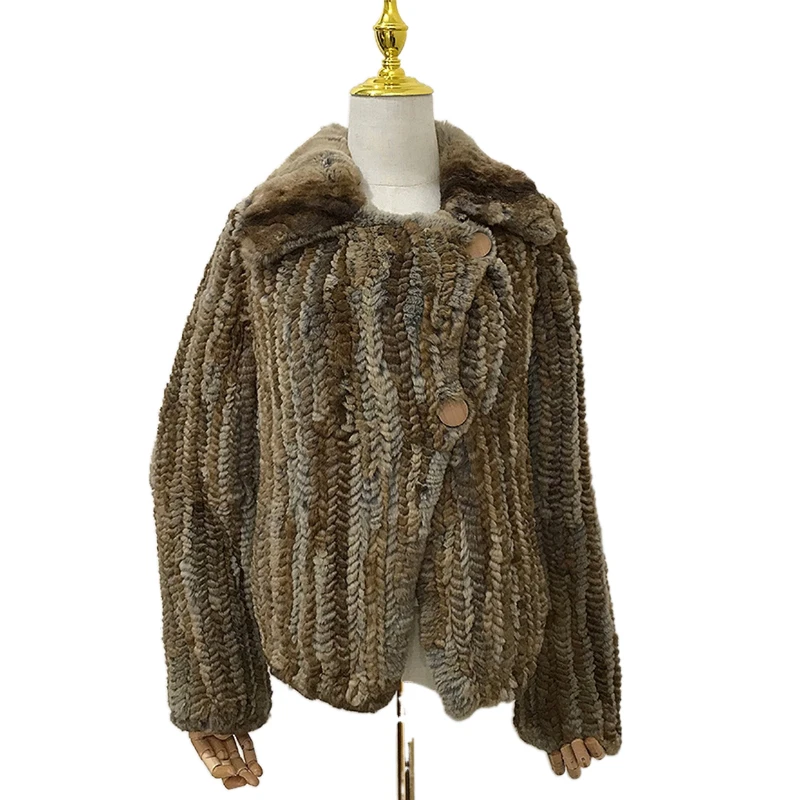 Factory Direct Sale Rex Rabbit Fur Knit Jacket Fashion Coat Women