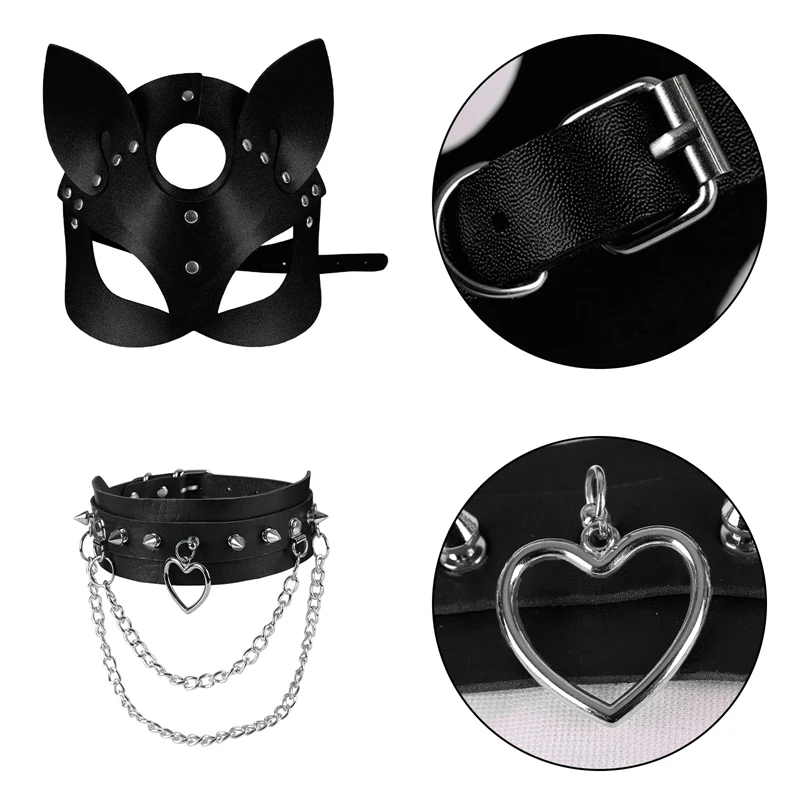 Leather Head Harness Unisex Hood  Punk Goth Fetish Cosplay Adjustable Black  for Show Night Party