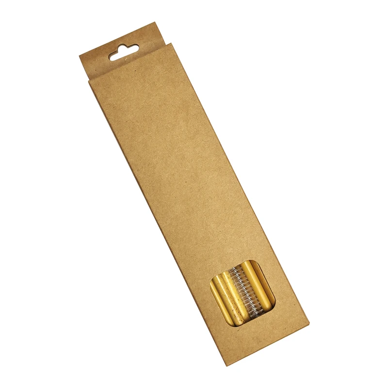 Non-printed kraft paper box with environmentally degradable 12+1 bamboo straw cleaning set