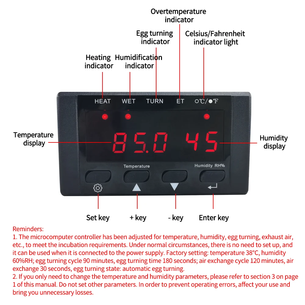 Cheaper Type Incubator Controller Temperature Controller with Sensor Humidity Showed