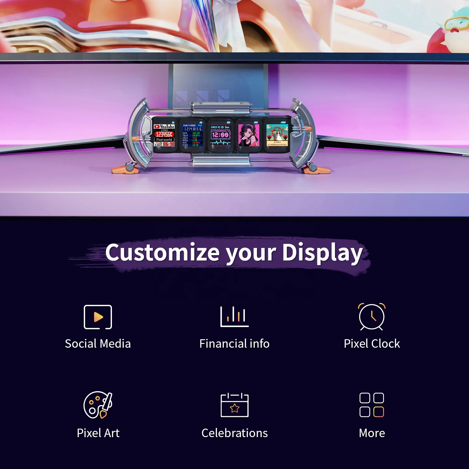 Patent Nixie Analog Clock IPS Nixie Tube Digital Clock App Control DIY Real-Time Updates Followers Pixel Art Theme Desktop Decor