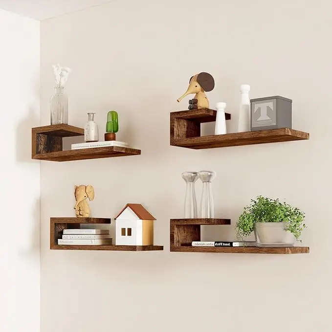 Modern 15.75 Inches (about 40 Centimeters) White Floating Shelf Set 4-Piece Home Storage Organization Wall Rack Living Room Wall