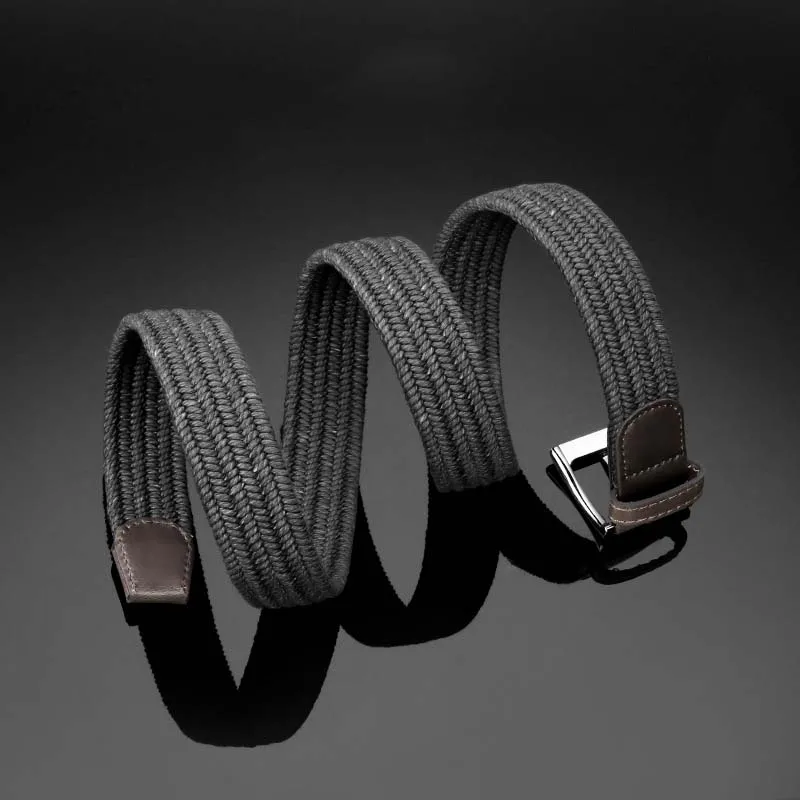 Unisex 34mm Wide Luxury Leisure Zinc Alloy Pin Buckle Wax Rope Stretch Woven Golf Belt Polyester Cotton Strap for Jeans Pants