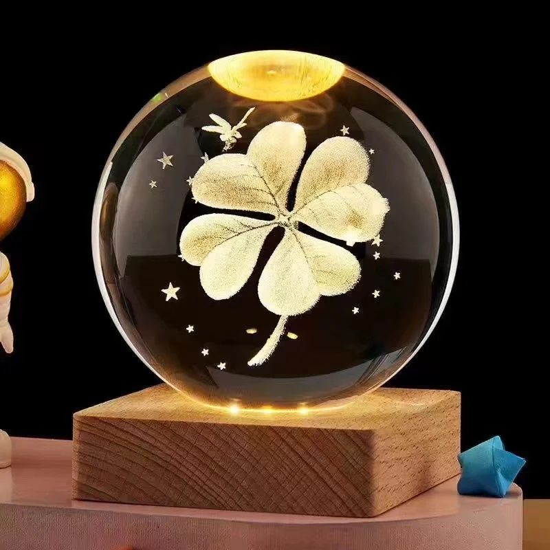 Горячая Распродажа, 60 мм 3D лазерная гравировка, Хрустальный Галактический шар с теплой деревянной светодиодной подсветкой