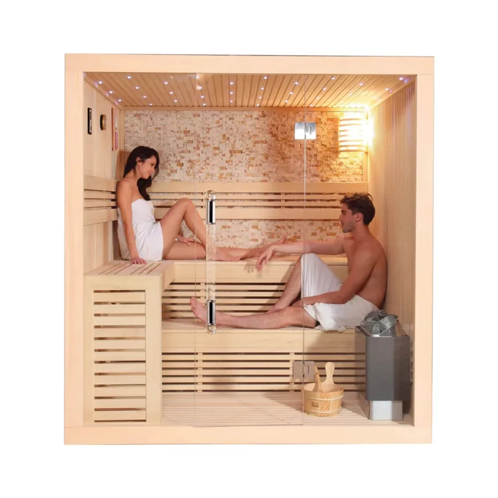 Finland home dry steam indoor sauna rooms with stove and stone personal 3 person corner traditional sauna room bathroom