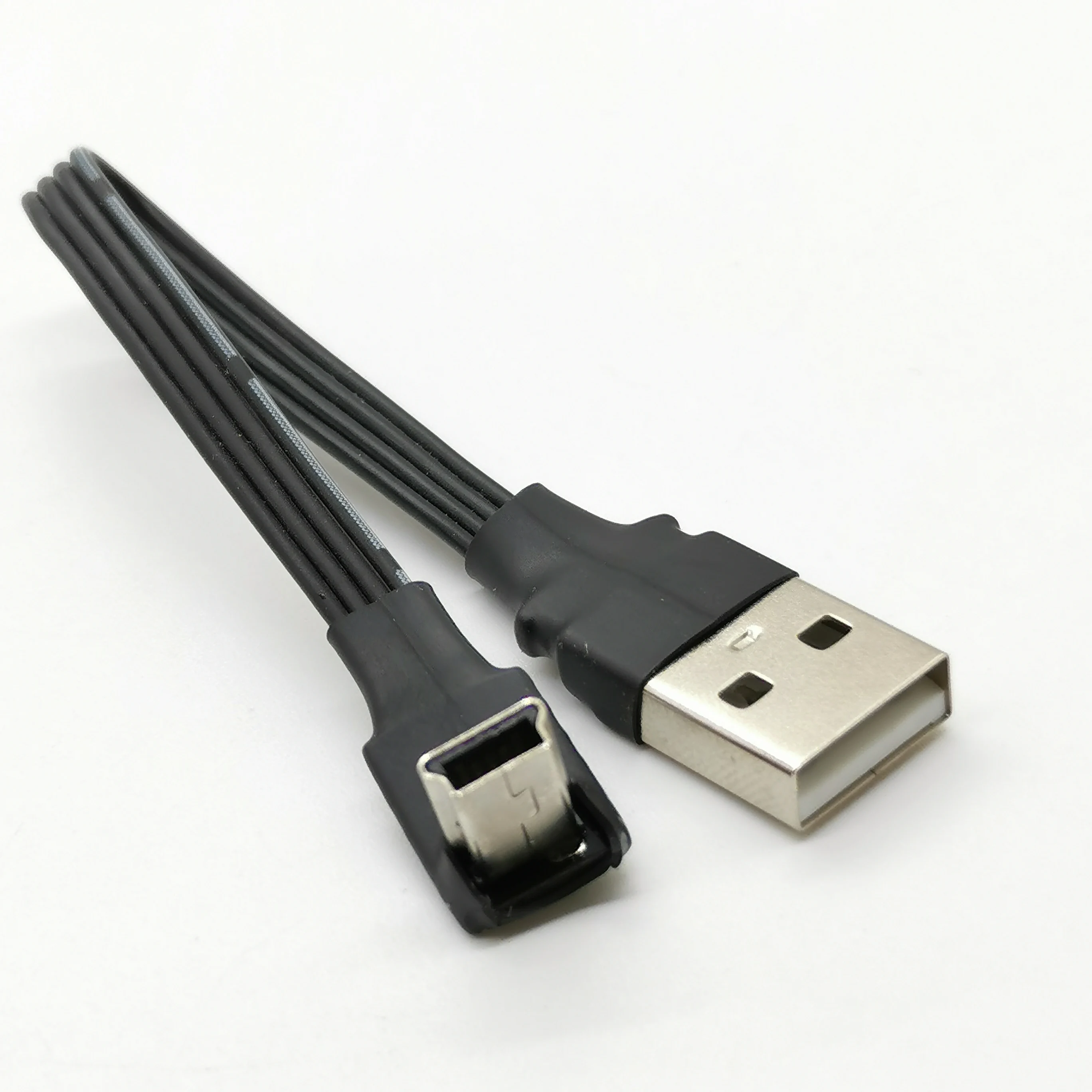 FPV flat ribbon silicone mini T-shaped port Mini USB male upper and lower 90 degree right angle to USB male data cable