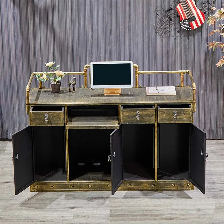 American industry retro old wrought iron cashier counter bar bar clothing store front desk Barbershop reception desk