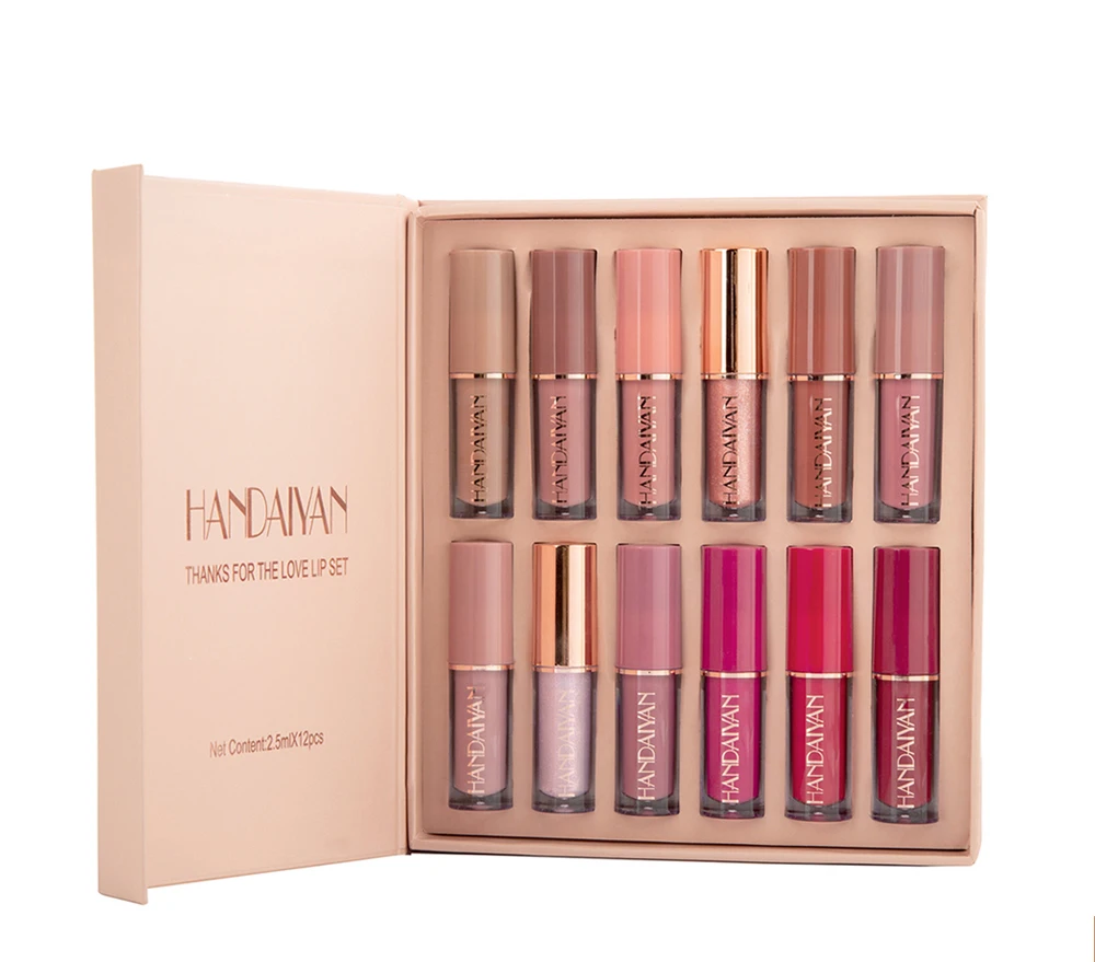 Handaiyan 12 Colors/set Matte Liquid Lipstick Women Fashion Matte Pearlescent Non-stick Cup Lip Gloss Lipsticks