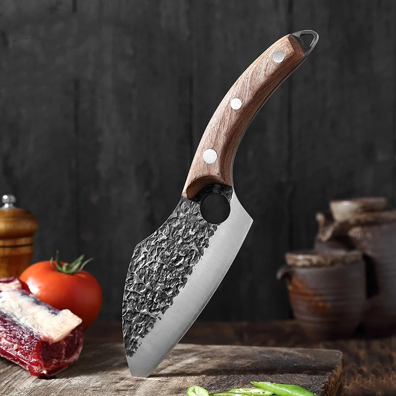 Хит продаж профессиональный кованый нож ручной работы с деревянной ручкой кухонный для мясника