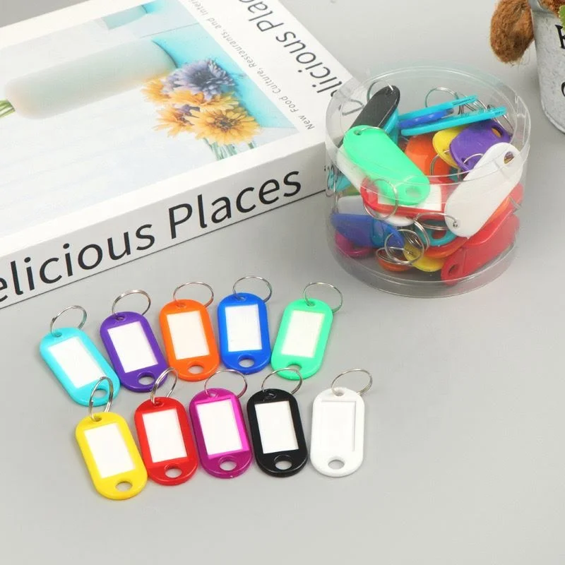 New Multicolor Plastic Key chain Luggage Id Label Hotel Name Cards Tags With Split Ring For Baggage Key Chains Key Rings