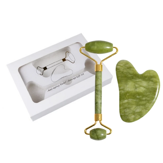 Best Selling Green Jade Roller with Gua Sha Set Facial Massage Tool for Face Skin Beauty Care