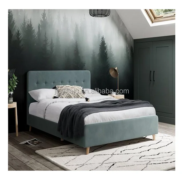 Современная Минималистичная тканевая кровать, деревянная рама, двухместная тканевая кровать