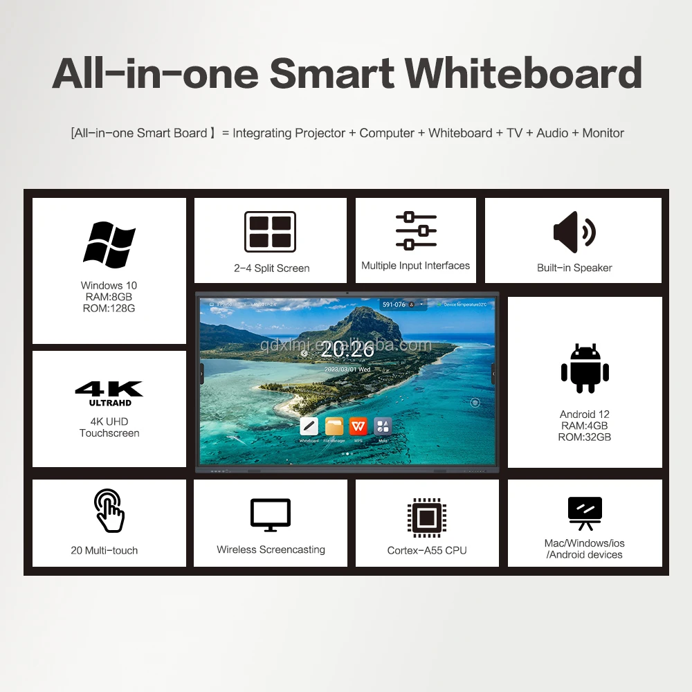 QDE  65 75 85 86 98 Inch Touch Screen Stand Electronic Whiteboard Flat Panel Interactive Classroom Smartboards