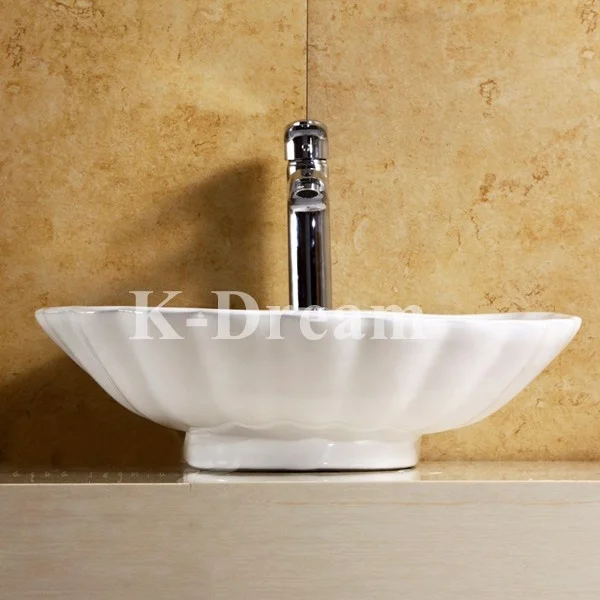 KD-25AB Excellent Quality Ceramic Wash Basin Sink Parts Hot Selling Table Top Mounted Shiny Glazed Shell Shape Hand Sink Bowl