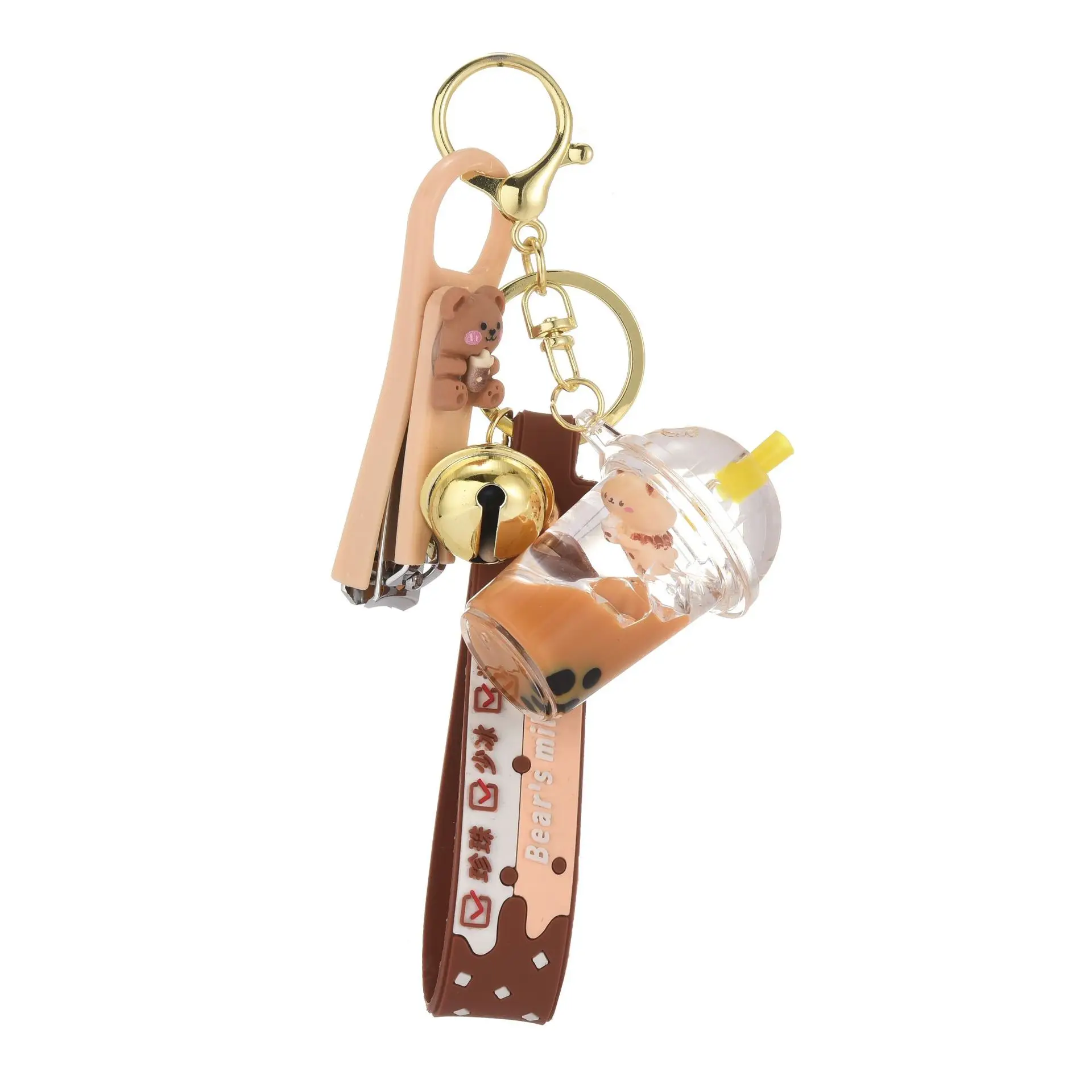 Wholesale Leather Rope Lollipop Bell Teddy Bear Milk Tea Cup Anime Cartoon Car Acrylic Keychain