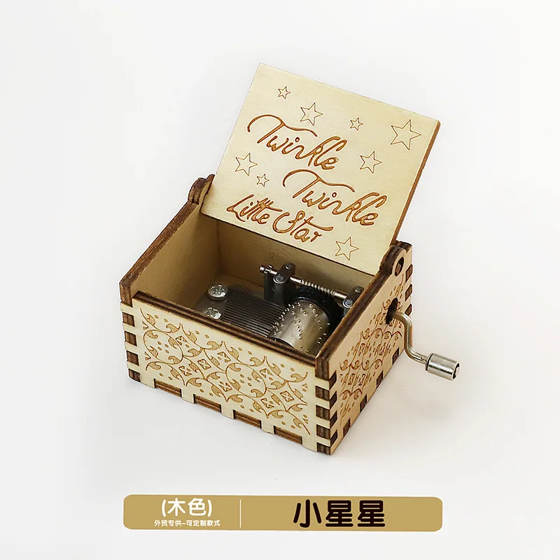Hot Sale Custom Mini Wood Laser Engraved Music Box Hand Crank Wooden Music Box