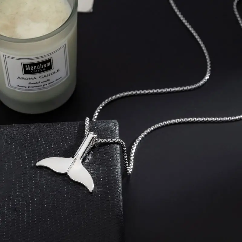 Fashion Stainless Steel Fish Tail Whale Tail Pendant Necklace Jewelry Charms Hip Hop Dolphin Mermaid Tail Necklace