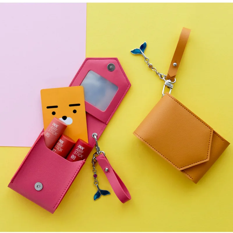 New Fashion PU Leather Lipstick Carry Case Lipstick Cosmetic Pouch Case Lip Balm Holder Mirror with Key Chain