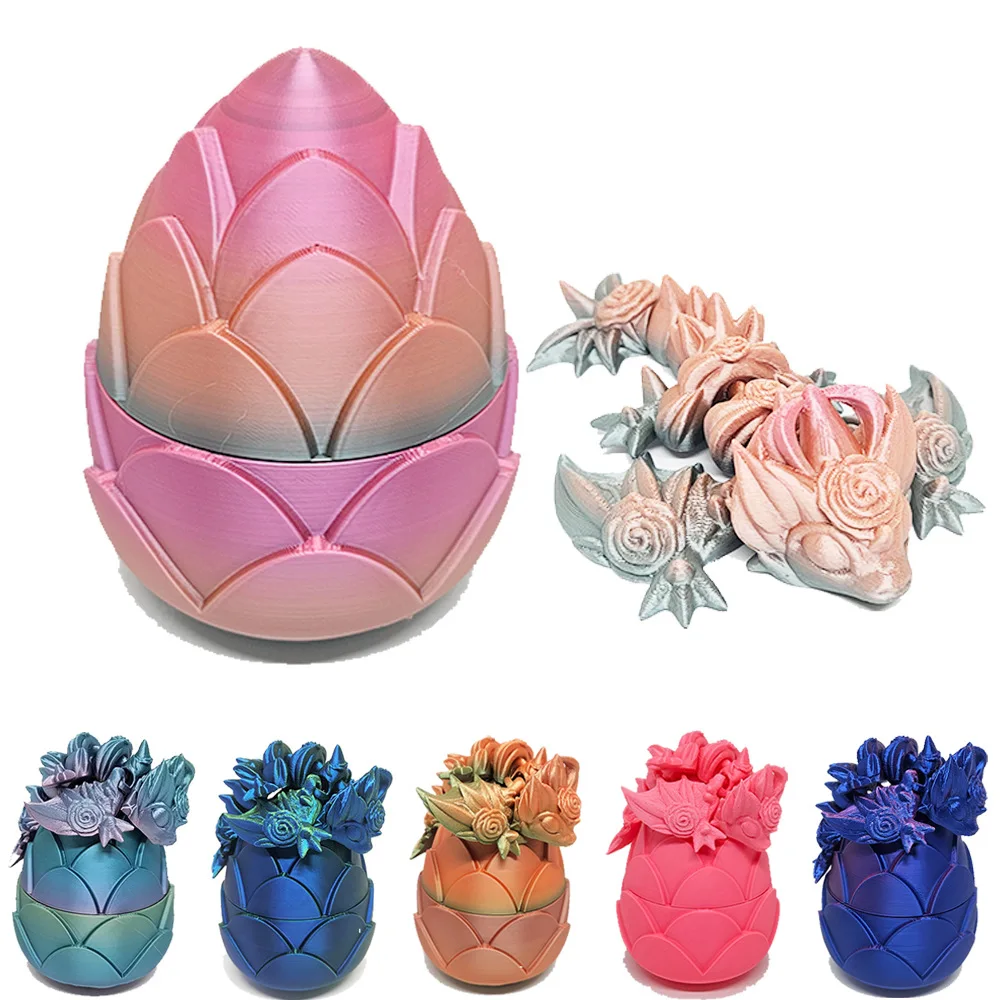 3d Printed Rose Dragon Egg Articulated Crystal Rose Dragon 3d printing Surprise Gift Chinese Dragon 3D Printer Filament Printing