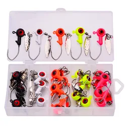 Fly Tying Bass Crappie Round Jigging Head Hooks 1/8 1/16 1/32oz 25pack Fishing Jig Heads Kits for with Box