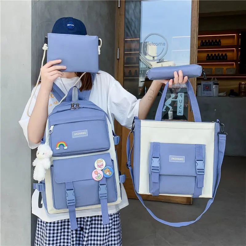 New School Bags 4Pcs/Set For Girls Lightweight Casual Travel Backpack Student Backpack Foldable Large Capacity Nylon School Bags