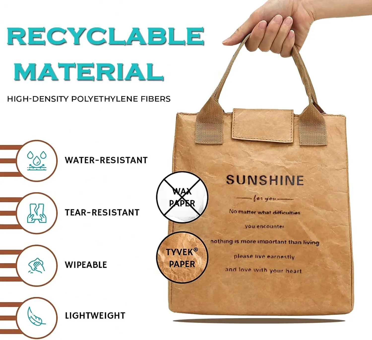 Custom Logo Printing Waterproof Coated Dupont Paper Shopping Tote Bags