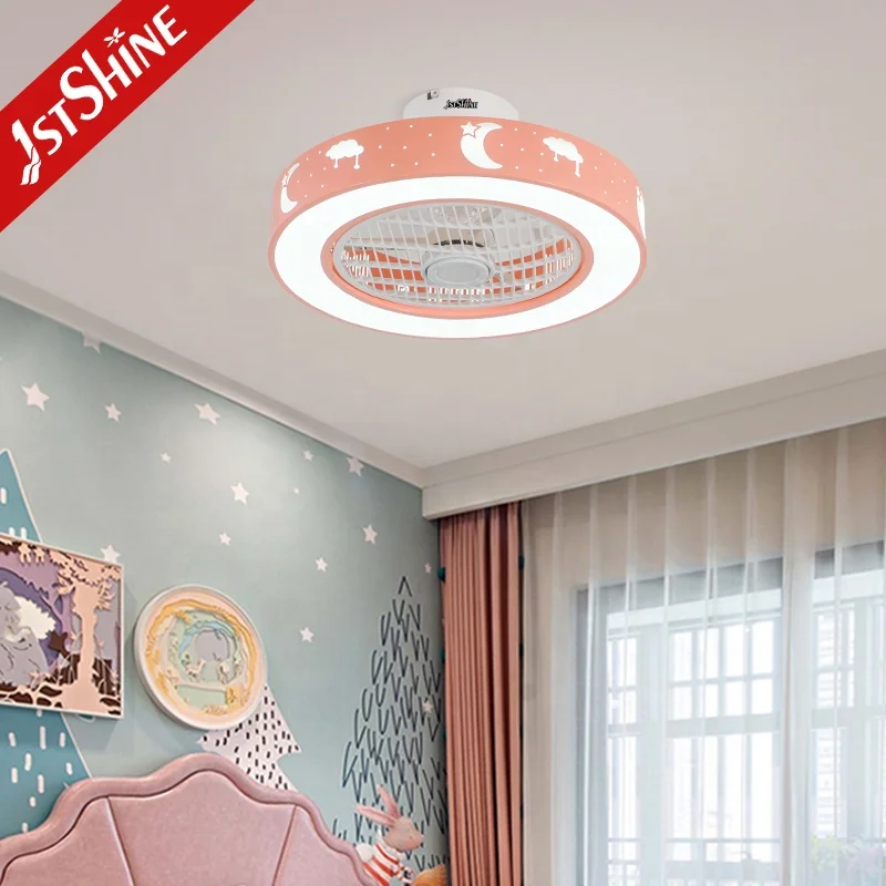 1stshine LED ceiling fan bedroom pink color child room design simple safety ceiling fan