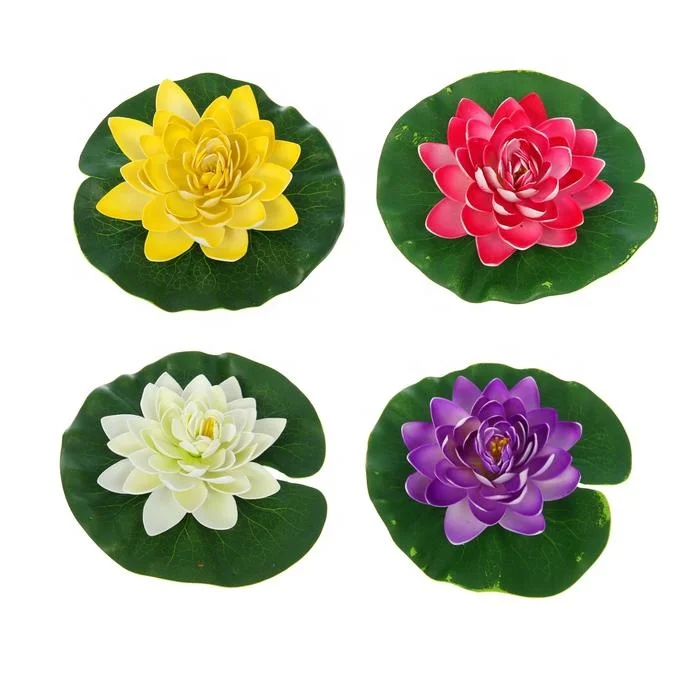 Different Color Artificial Floating Lotus Flower Plastic Water Lily for Home Outdoor Patio Pond Decoration