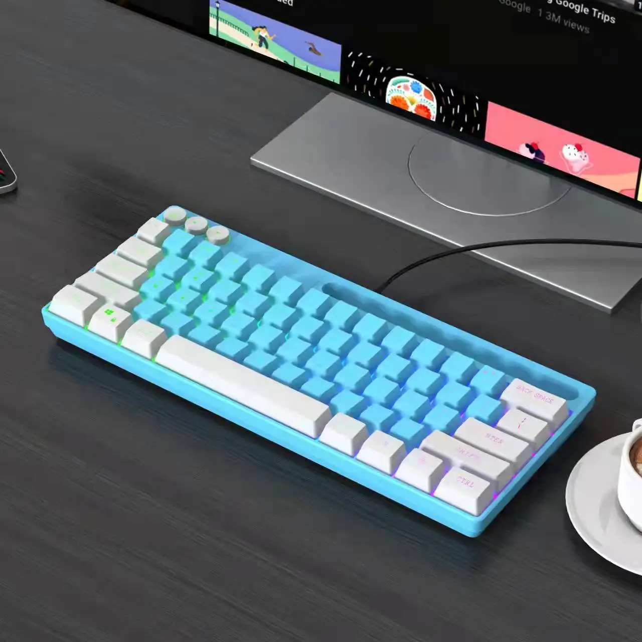 Дешевая Проводная игровая клавиатура с RGB-подсветкой компактная мини-клавиатура 61 клавиша для ПК/Mac