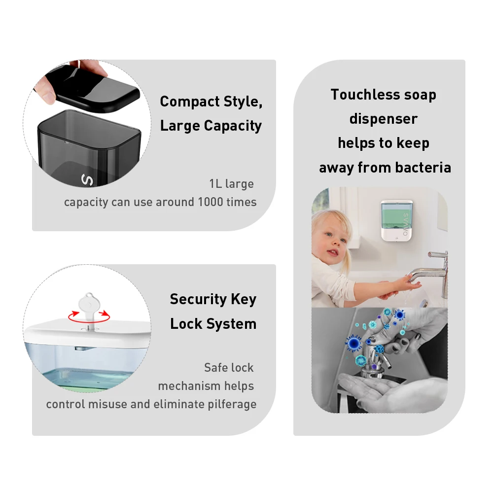 Hotel Bathroom Wall Mounted 1000ml Infrared Touchless Automatic Sensor Shampoo Liquid Shower Gel Hand Wash Soap Dispenser