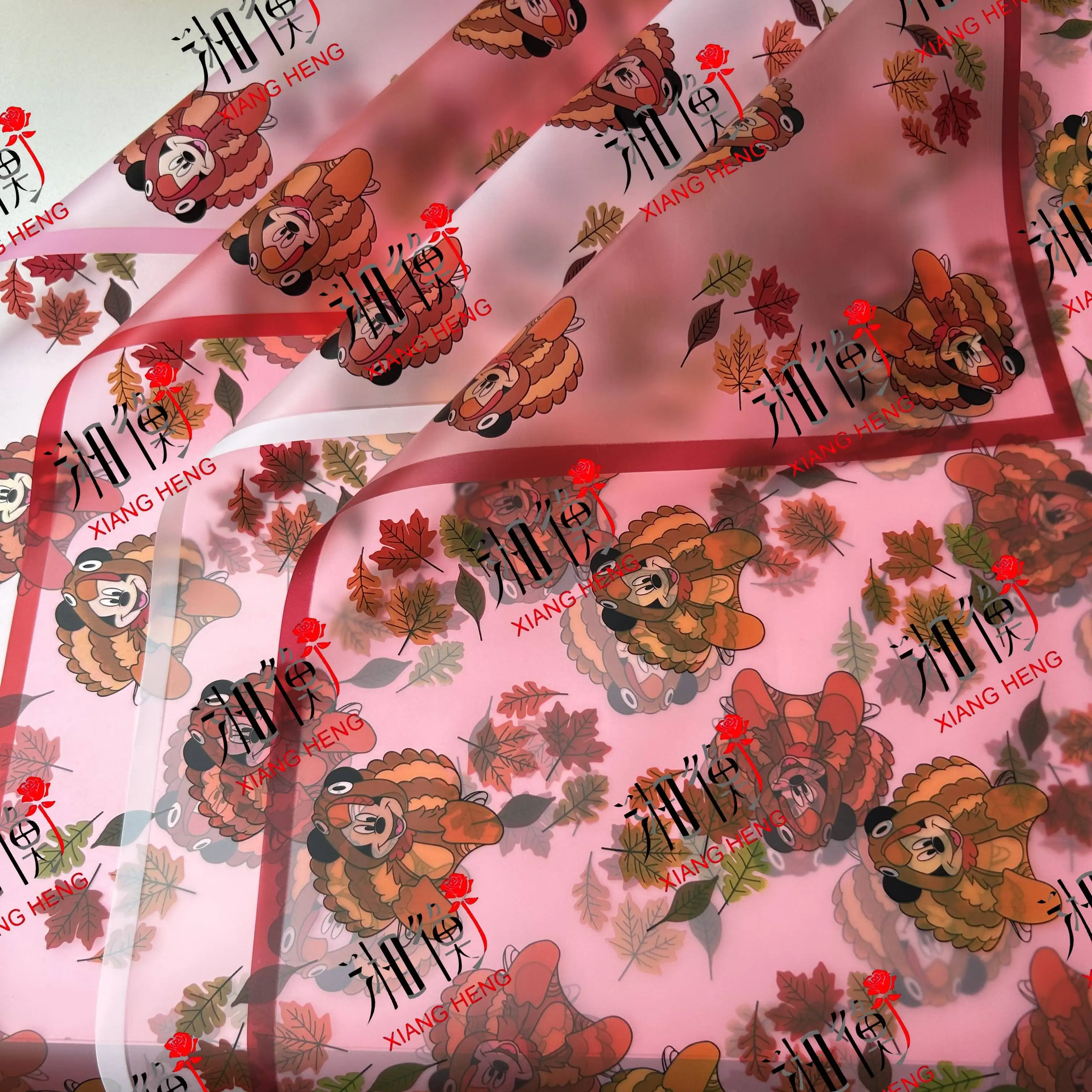 Thanksgiving Style Cartoon Mickey Mouse & Turkey Waterproof Frosted Flower Wrapping Paper Autumn Maple Leaf Florist Wrap Harvest