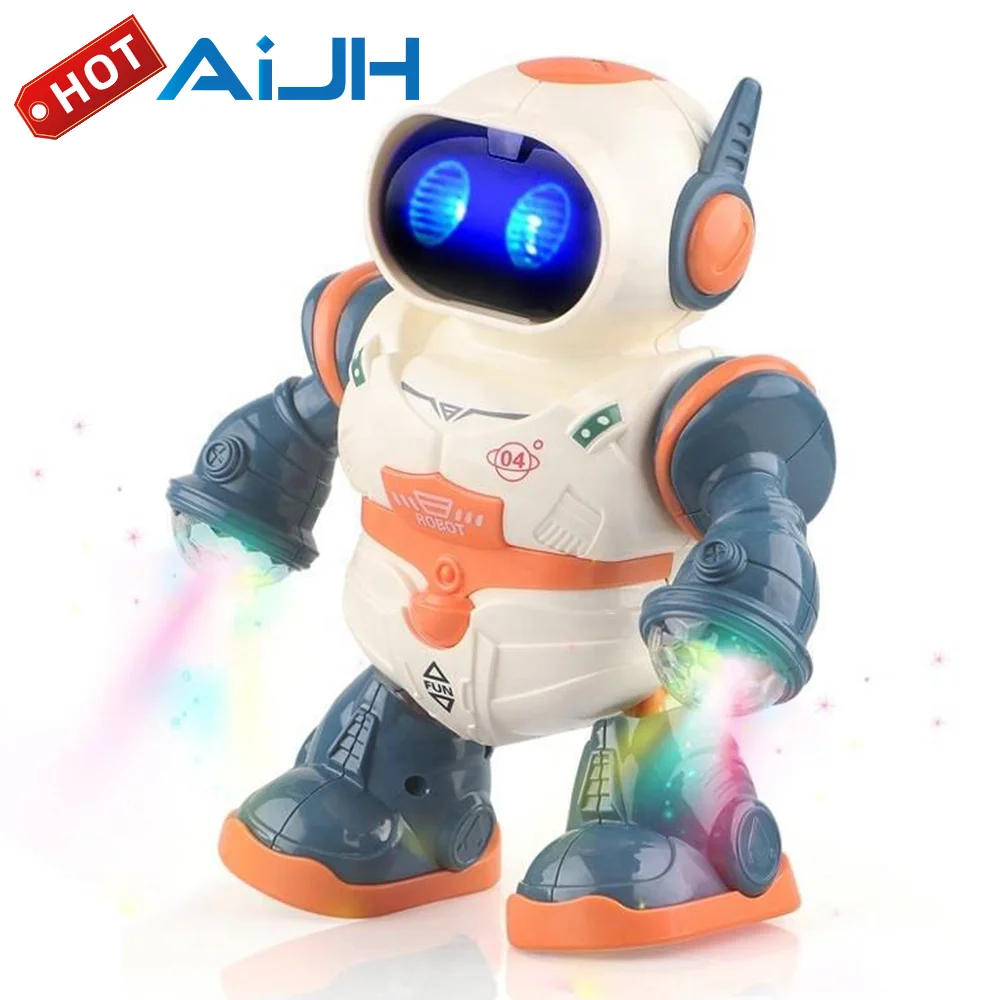 AiJH New Style Electronic Dancing Robot Toy Dazzling Dance Robot Walking With Music Light Space Robots Toys
