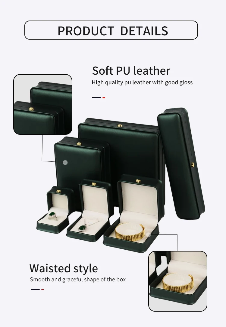 Custom Logo Wholesale Luxury Women Engagement Button Bangle Cajas Pendant Black Ring Pu Leather Packaging Jewellery Jewelry Box