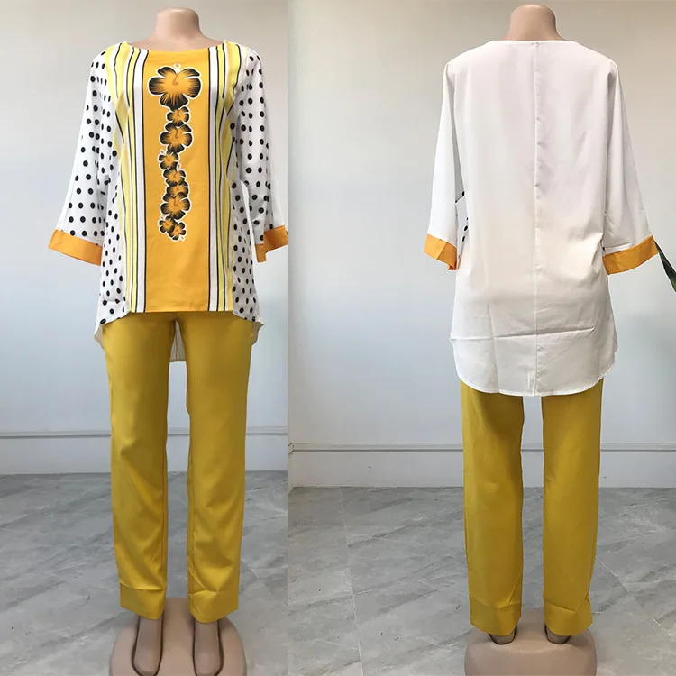 Two pieces suits print chiffon turkey clothes boubou malaysia african kaftan islamic suits