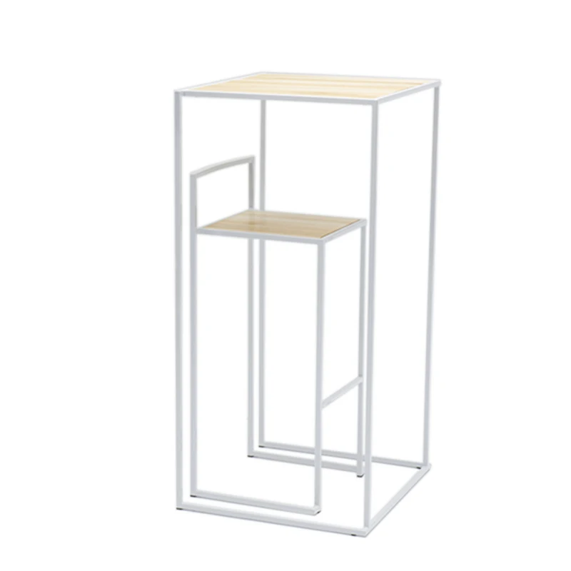 Indoor And Outdoor Stackable Bar Table Set Metal Frame Wooden Top Tall Bar Table And Chairs Sets