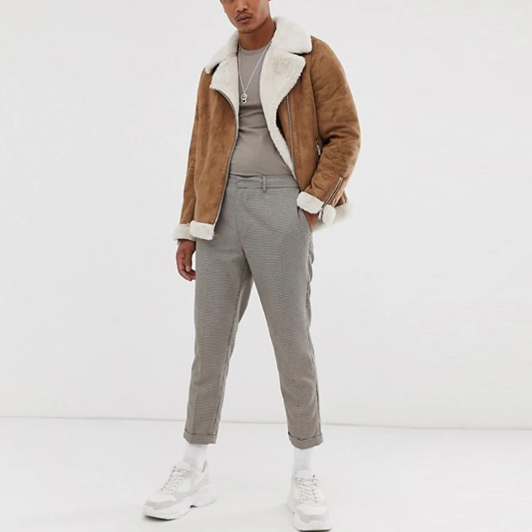 men winter jacket 100% polyester faux fur lining tan aviator jacket