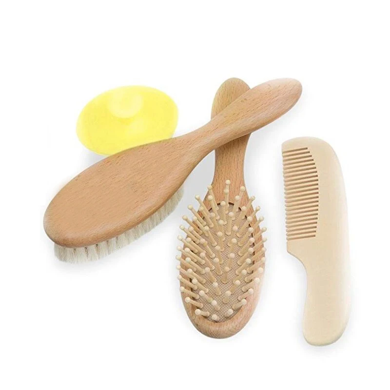 eco-friendly high quality goat hair baby bush set wooden kid hair brush set