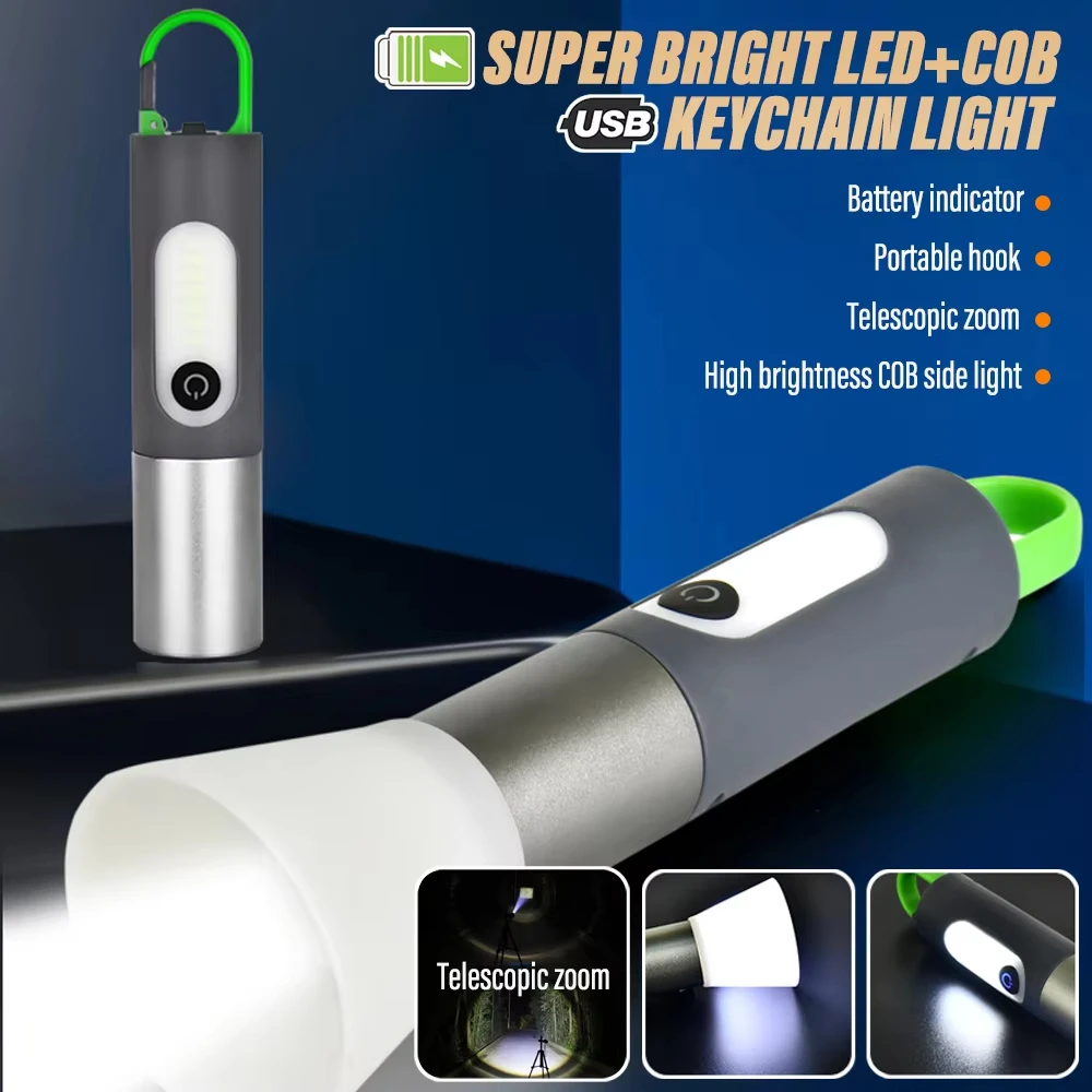 Multi-functional 15W P50 LED Tactical Flashlight USB-C Rechargeable White Laser Torch Light Zoomable Lantern for Emergency