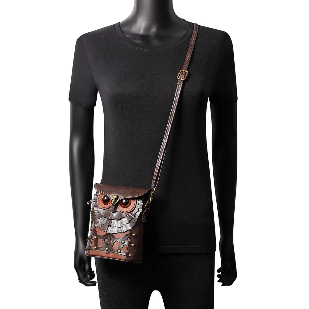 Midcentury steampunk Halloween Owl Backpack Cool Style PU Leather Cartoon Owl Backpack Female Personality Daypack