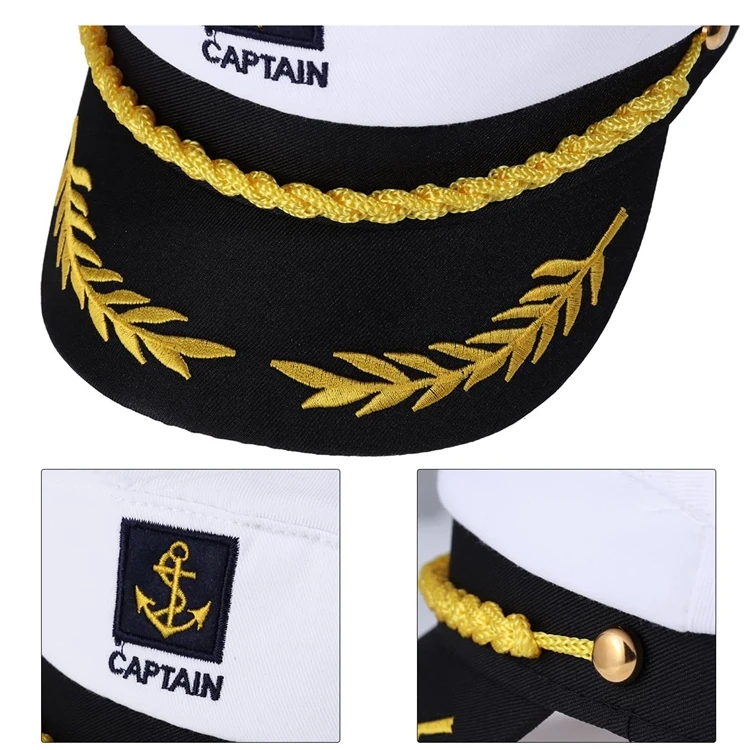Custom Adjustable Yacht Sailors Sea Cap Adult Sailor Cosplay Costume Accessory Navy Captain Hat