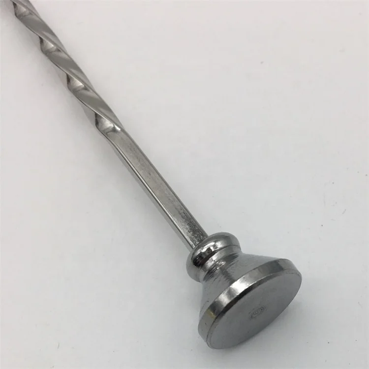 Stainless Steel Bartender Tools Cocktail Drinking Stirring Mixing Twisted Spoon Swizzle Stick With Weighted Base Head Tail
