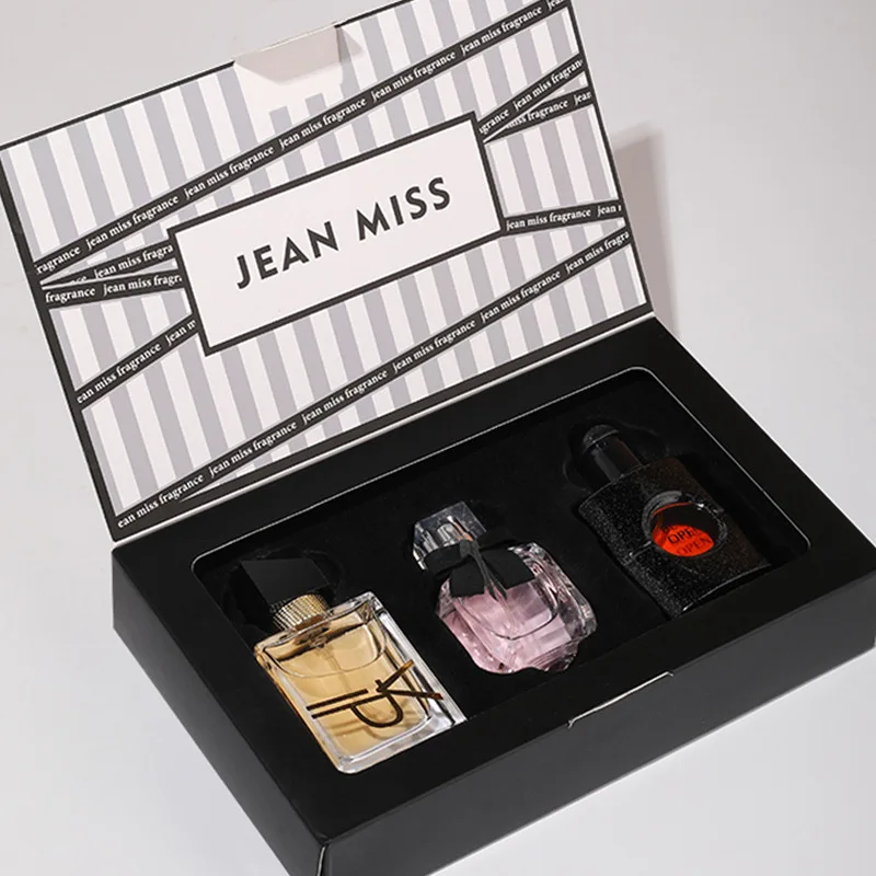 High Quality Custom Folding Perfume Gift Set Box Rectangle Shape with Gold Foil Embossing and Paper Card Insert Flat Shipping
