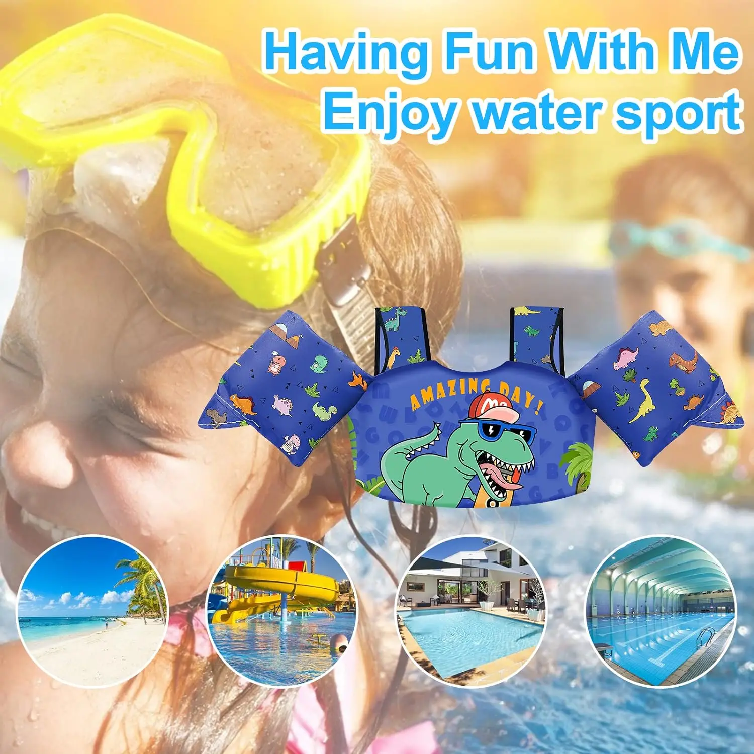 Chriffer Kids Swim Vest Life Jacket for 22-66 Pounds Boys and Girls, Toddler Floatie with Shoulder Harness Arm Wings Beach Pool