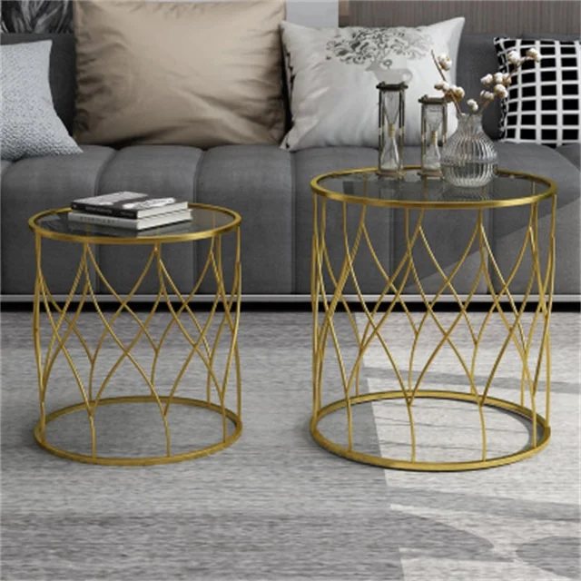 
Modern Round Bed Side Table Metal Glass Modern Coffee Table for Living Room 