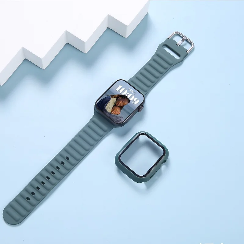 Fashion Liquid Silicone  Watch Strap Replacement Protective  glass Cover Case Watch Strap Set For Iwatch 38/40/41mm