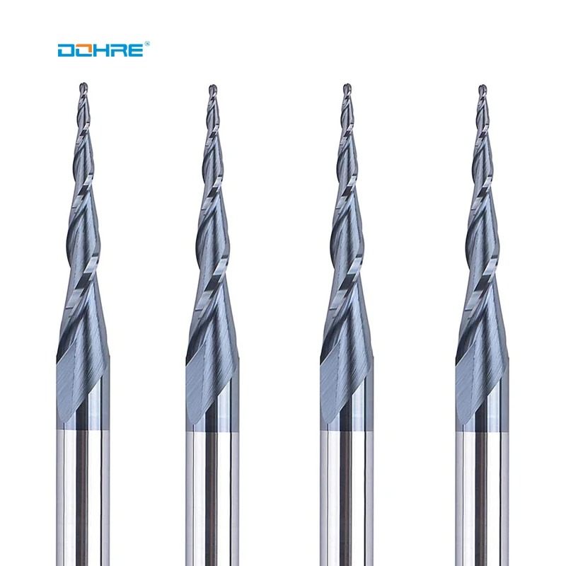 Dohre High Hardness high speed 4mm 6mm 8mm 1/4 inch solid carbide taper endmill ball head milling cutter
