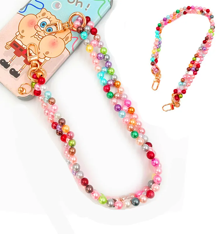 Multi Color Diy Acrylic Crystal Pearl Mobile Phone Chain Beads Phone Case Charms Hook handbag  Straps Crossbody Fashion Chain