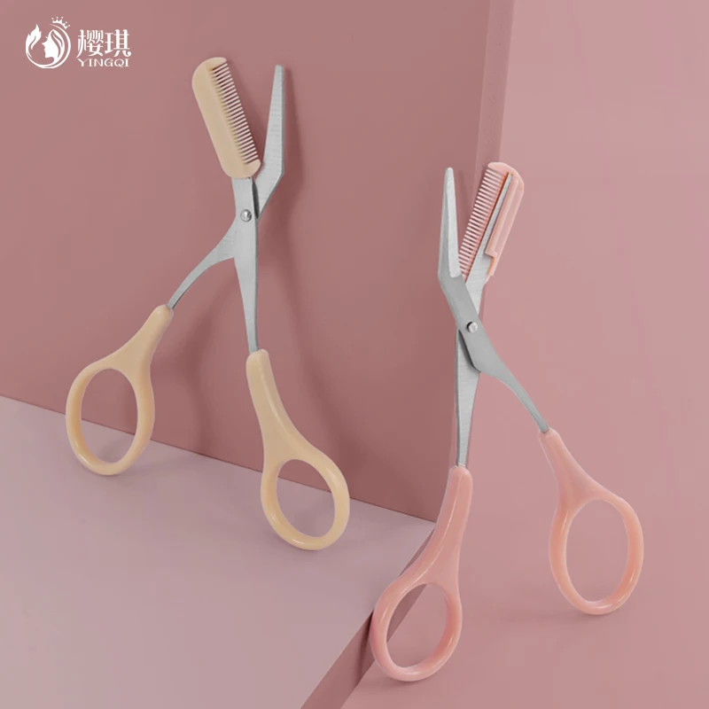 Makeup Tools Eyebrow Trimmer Scissors With Comb Remover Trimming Eyelash Hair Clips Stainless Steel with Logo Customization