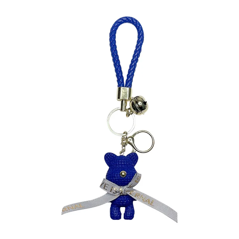 New 2022 luxury designer Llaveros pvc resin crafts yarn bow bear keychain with bell leather rope key chain